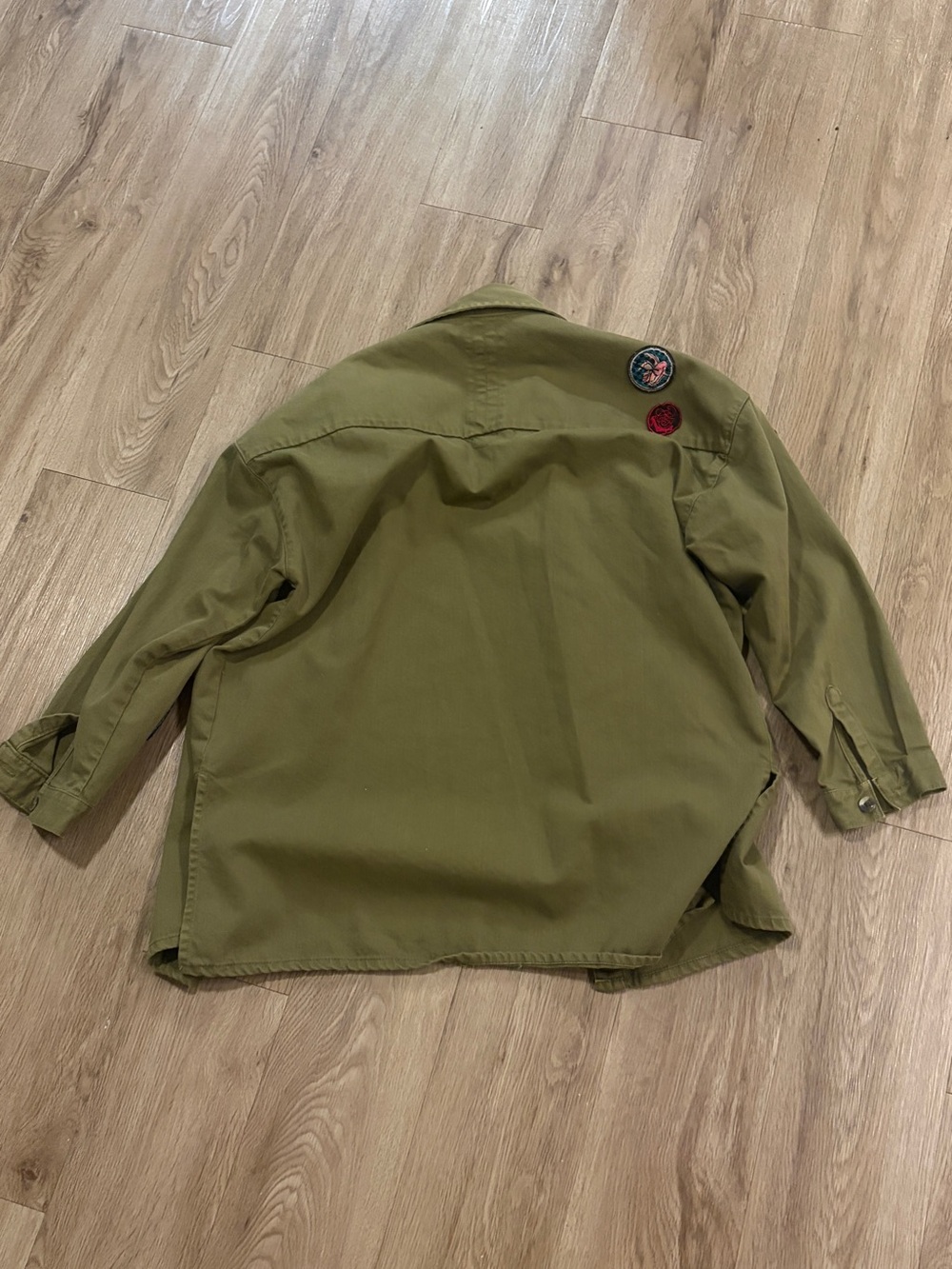 Pull&Bear Olive Green Patchwork Military Jacket - Picture 6 of 7